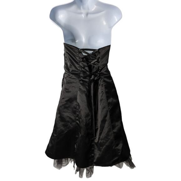 Vintage Y2K 90's Blondie Nites Strapless Formal Mini Dress Black White Tulle Hem - Picture 2 of 11